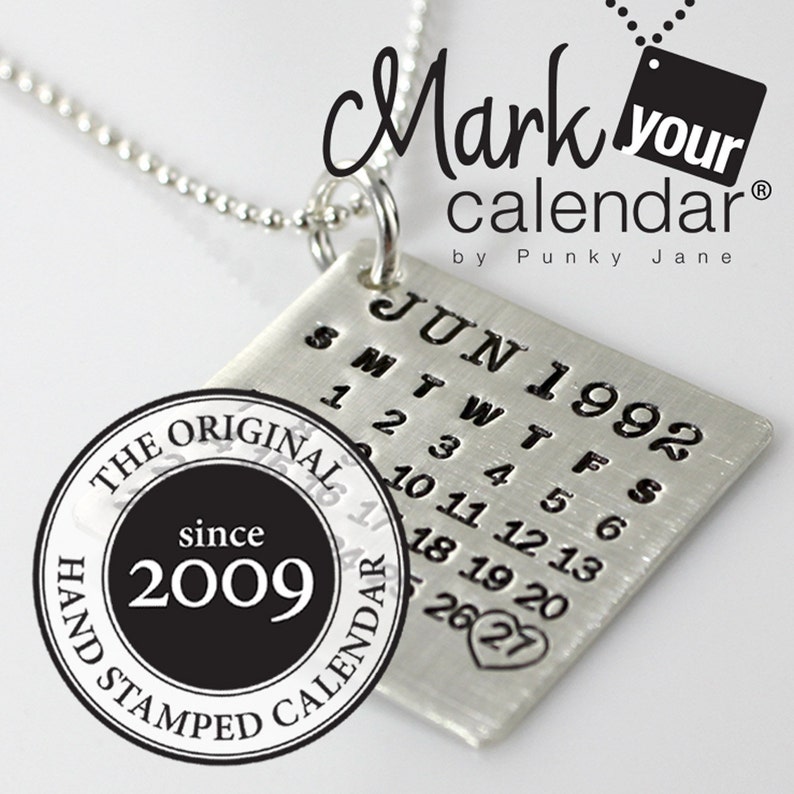 Mark Your Calendar Necklace hand stamped personalized sterling silver necklace top hang design image 3