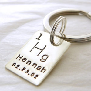 Periodic Table Element personalized hand stamped sterling silver keychain - Geekery