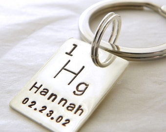 Periodic Table Element personalized hand stamped sterling silver keychain - Geekery
