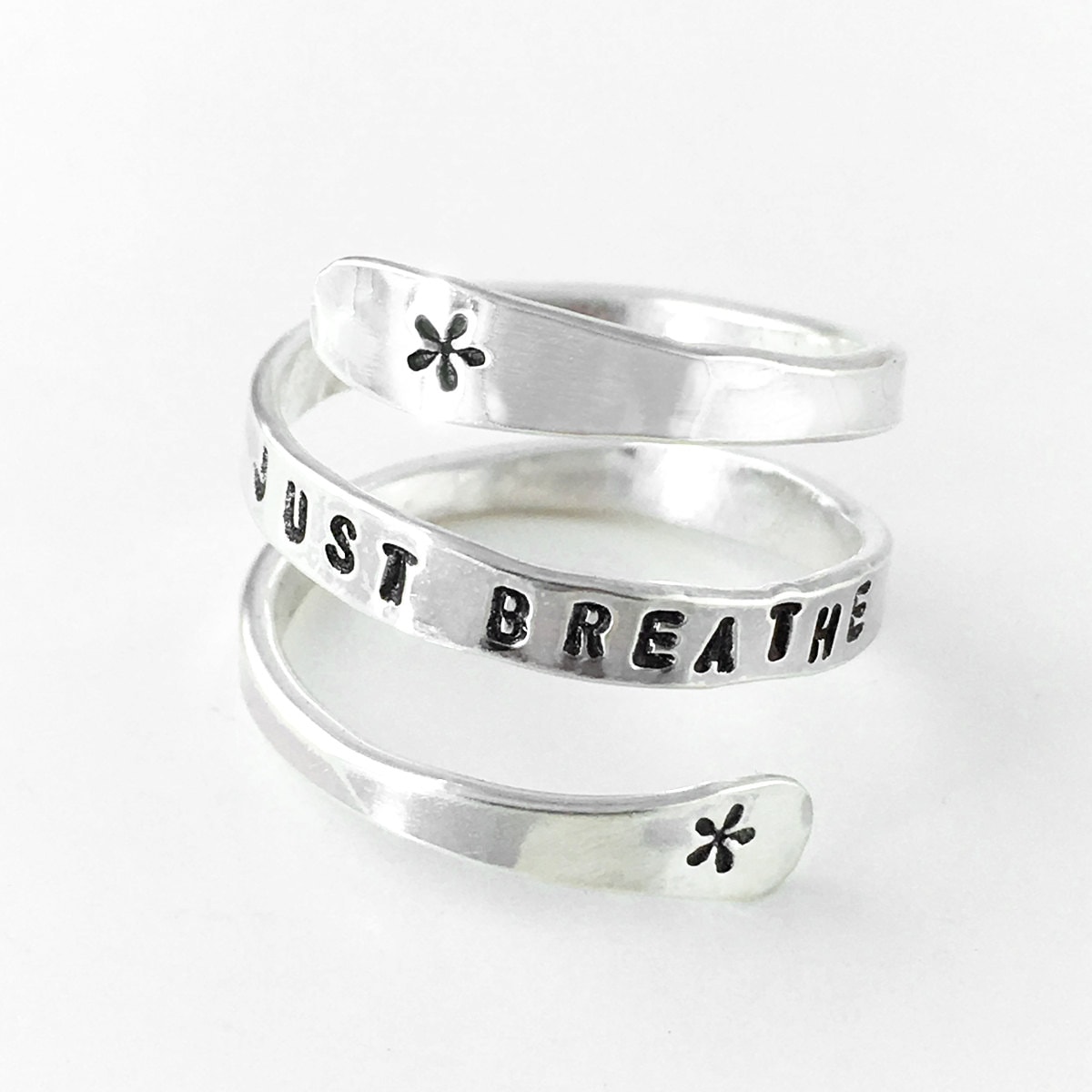 Just Breathe Ring - hand stamped sterling silver spiral ring - can be…