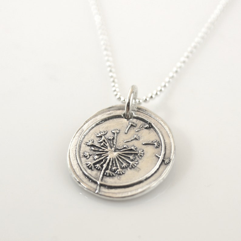 Dandelion Wax Seal Inspired Necklace handmade, fine silver image 2