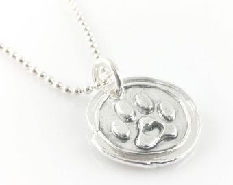 Dog Lover Paw Print | Wax Seal Inspired Necklace - handmade, fine silver