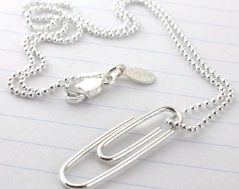 Sterling Silver Paper Clip Necklace - Geek, Geekery, Nerdy, Office Supply Lover