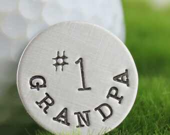 Golf Ball Marker or Pocket Token - No. 1 Grandpa hand stamped sterling silver