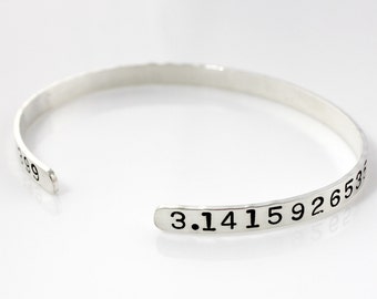 Pi Cuff Bracelet - Hand Stamped and Personalized Sterling Silver Bracelet