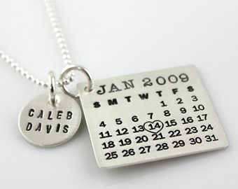 Hand Stamped Mark Your Calendar Necklace - personalized sterling silver necklace with name charm