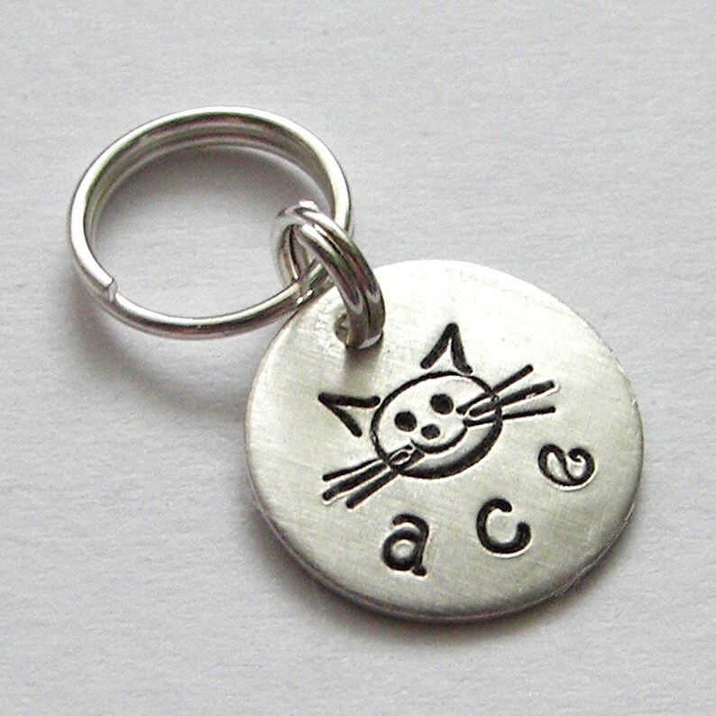 Personalized Cat Tag Itty Bitty Kitty handstamped pet tag Etsy