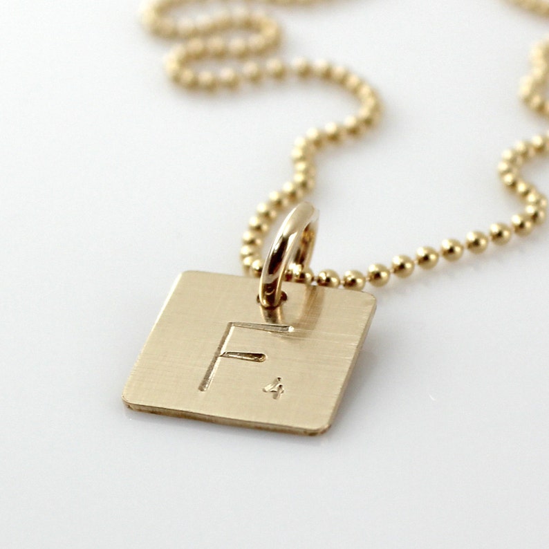 Scrabble Tile Inspired Necklace Hand Stamped and Personalized Gold Filled Initial Tile Necklace Words with Friends Inspired Necklace image 3