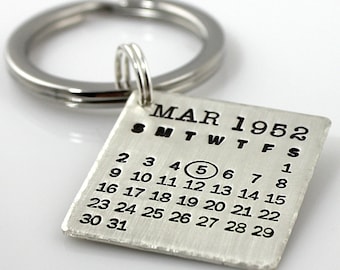 The Original Hand Stamped Calendar Keychain - Mark Your Calendar Keychain with hammered edge, personalized keychain - save the date