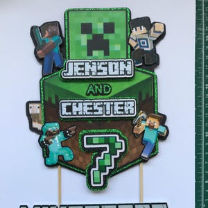 2 names, personalised/minecraft inspired cake topper/none official