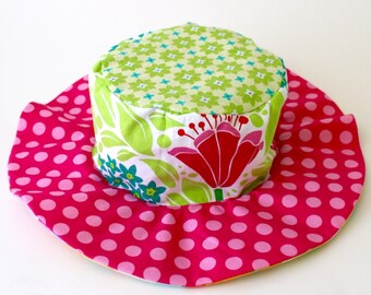 Sun hat for toddler girls, summer sun hat with wide brim, flowers and pastels, pink and girly