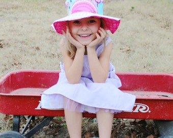 Big sun hat for girls, toddler hot pink wide brimmed sun hat, foldable hat, cute for spring