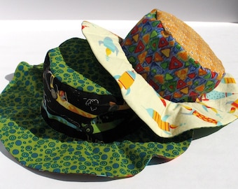 CLEARANCE - Baby Boys Cotton Sun Hat, Beach Wear, Wide Brim, Reversible, Ready to Ship