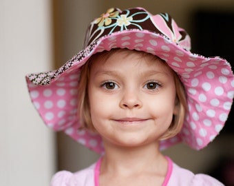 CLEARANCE - Ready to ship, Floppy Brim Sun Hat for Infants, Summer Cotton Hat, Cupcakes and Flowers