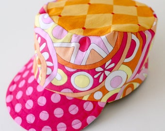 Girl's Cadet Cap for Babies and Toddlers, Sun Hat, Summer Beach Wear, Butterflies and Flowers