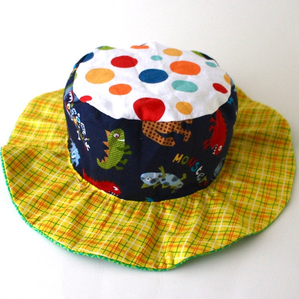 CLEARANCE - Baby boy wide brim hat  with cars and monsters, cute sun protection hat in stock and ready to ship