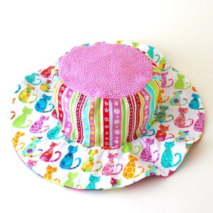 Sun Hat with cute polka dots for toddler girls, Beach Wear, with Kitties and stripes image 3