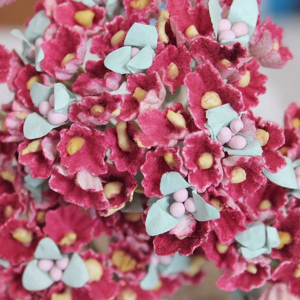 5 Bunches Bouquets Miniature Flocked Paper Forget Me Nots Cranberry 200 Blossoms
