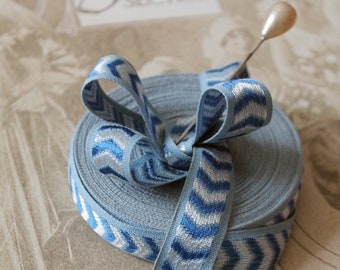 4 Yards Art Deco Chevron Pattern Sapphire and Platinum Colored Ribbon