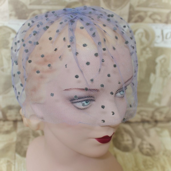 Vintage Bird Cage Net Veil Head Covering Hat Millinery Decoration Lavender with Dots