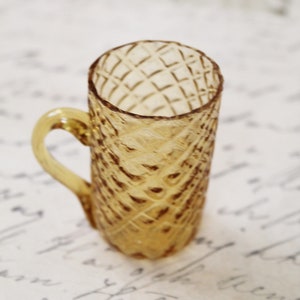 Charming Vintage European Miniature Mug or Glass in Citrine Color Ideal Size for Antique Doll or Bear
