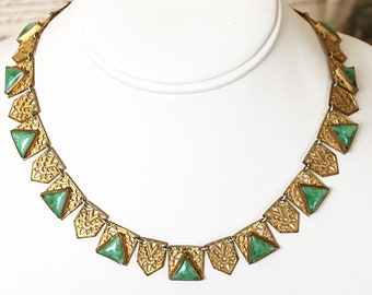 Art Deco Chrysophrase Filigree Necklace