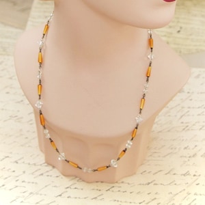 Vintage Czech Glass Necklace with Citrine Colored Glass Beads Marked Czechoslovakia