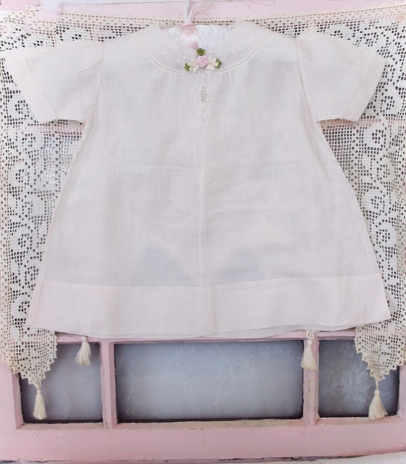 Sweet Vintage Pastel Pink Baby Dress with Embroid… - image 3