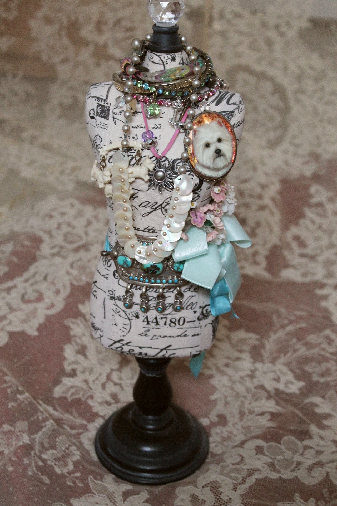 Collier Vintage Doré En Résine Et Fausses Perles - Style Citation, Pour Femme - Occasion En Bon état