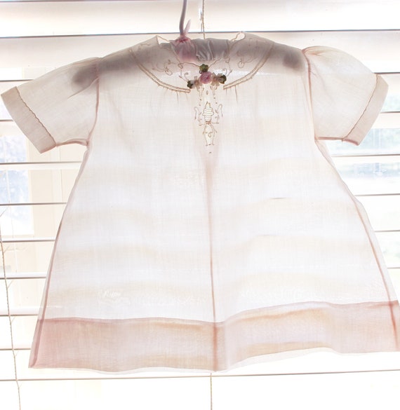 Sweet Vintage Pastel Pink Baby Dress with Embroid… - image 4