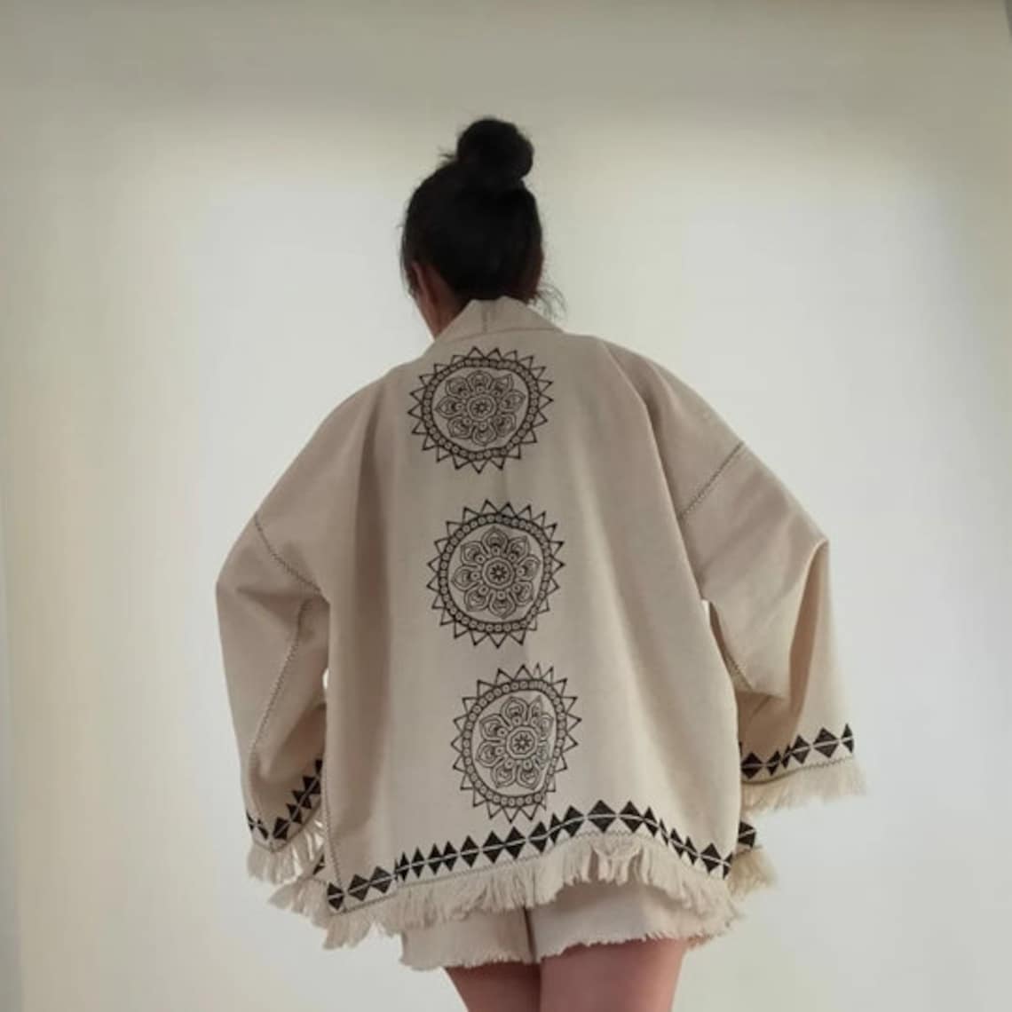 Boho Printed Bell Sleeves Kimono Coordinate Set - Teal Mirage