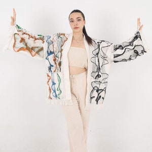 Handmade Yin Yang Black & White Kimono | Boho Chic Kimono Jacket | Unique Artisan Clothing | Zen Inspired Fashion