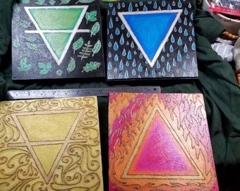 Four elements wood paintings