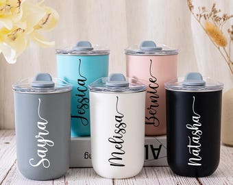 Personligt rostfritt stål, kaffekopp, vinglas med lock, vänskapspresenter, rostfri flaska, brudtärnepresenter, bästa vänpresenter