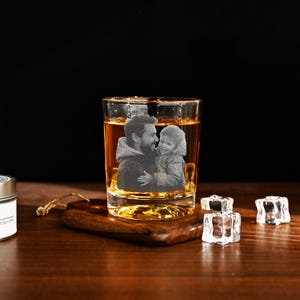 Custom Engraved Whiskey Glass with Photo & Message,Personalized photo laser engraved glass,Keepsake for Dad from Kid,Unique Etched Glassware