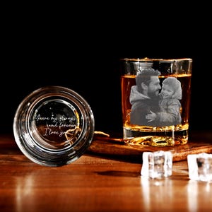 Custom Engraved Whiskey Glass with Photo & Message,Personalized Father's Day Gift,Keepsake for Dad from Kids,Unique Etched Glassware
