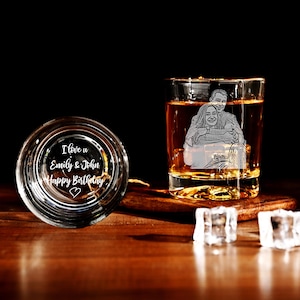 Etched Whiskey Glasses from Photo,Custom Photo on Whiskey Glass,Engrave Your Handwritten Gift Message Loved Ones,Unique Commemorative Gift