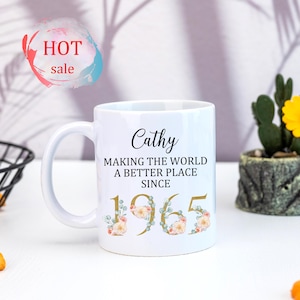 60th Birthday Latte Mug,Making the world a better place since 1965,Happy 60th Birthday,60s,60,60th,60th Birthday Gift,1965 Floral
