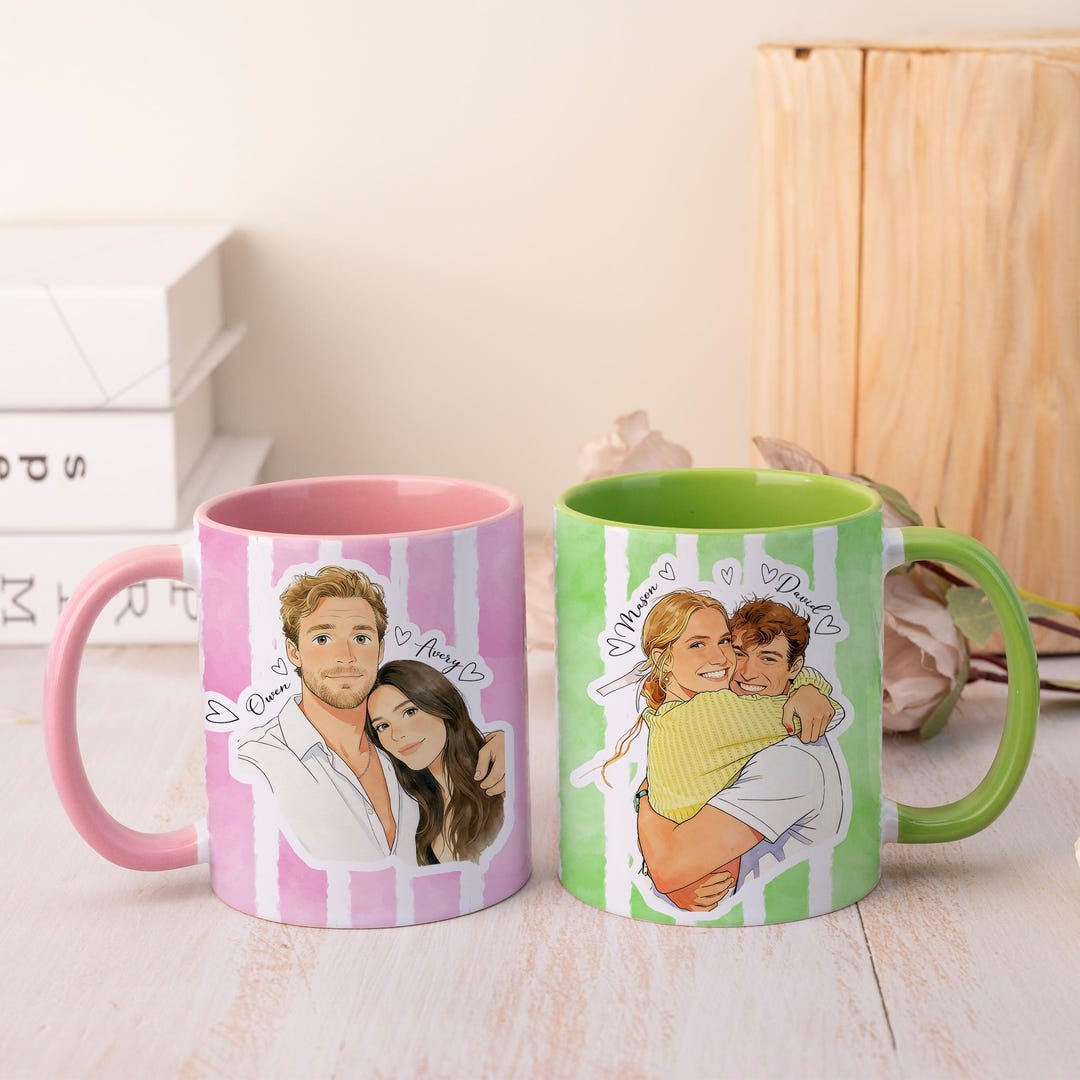 Sentimental Spring Mugs Personalized Watercolor Photo Couple Coffee Mug, Portrait Mug for ...
