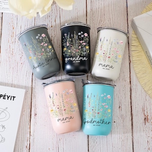 Personalized Stainless Steel Tumblers,Custom Insulated Travel Mugs,Flower Tumbler,Unique Customizable Gifts for Any Occasion,Grandma Gift