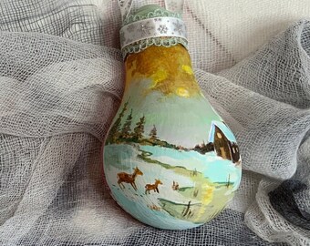 Hand Painted Christmas Ornament on Salvaged Burnt Out Light Bulb - Deer at Creek's Edge- New for 2023