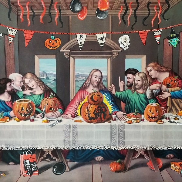 Signed Print 11" x 17" by David Irvine - "Carving Pumpkins" - With white border