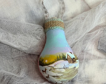 Hand Painted Christmas Ornament on Salvaged Burnt Out Light Bulb - Early Dawn - New for 2023
