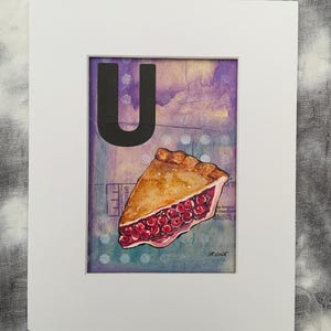 Peinture originale - oeuvre d'art alphabet irrévérencieuse - U is for Pie