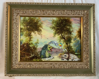 Original 2024 David Irvine ReDirected Thrift Store framed Painting "Playing in the Bay"