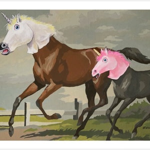 Signed Print 16" x 20" by David Irvine - "Horsing Around" - with white border