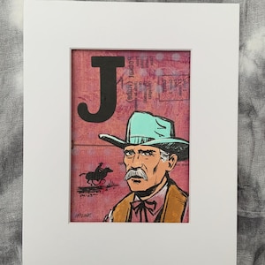 Peinture originale - oeuvre d'art alphabet irrévérencieuse - J est pour cow-boy