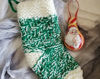 Hand Knitted Stocking #4 (to Store/Protect Light Bulb Ornament) ornament is shown for scale and is not included.