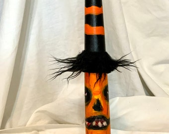 Pumpkin Monster sculpture created from a salvaged  wooden table leg -made by David Irvine