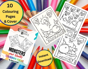 Download Printable Colouring Pages - Monsters and Skulls - Hand drawn by David Irvine